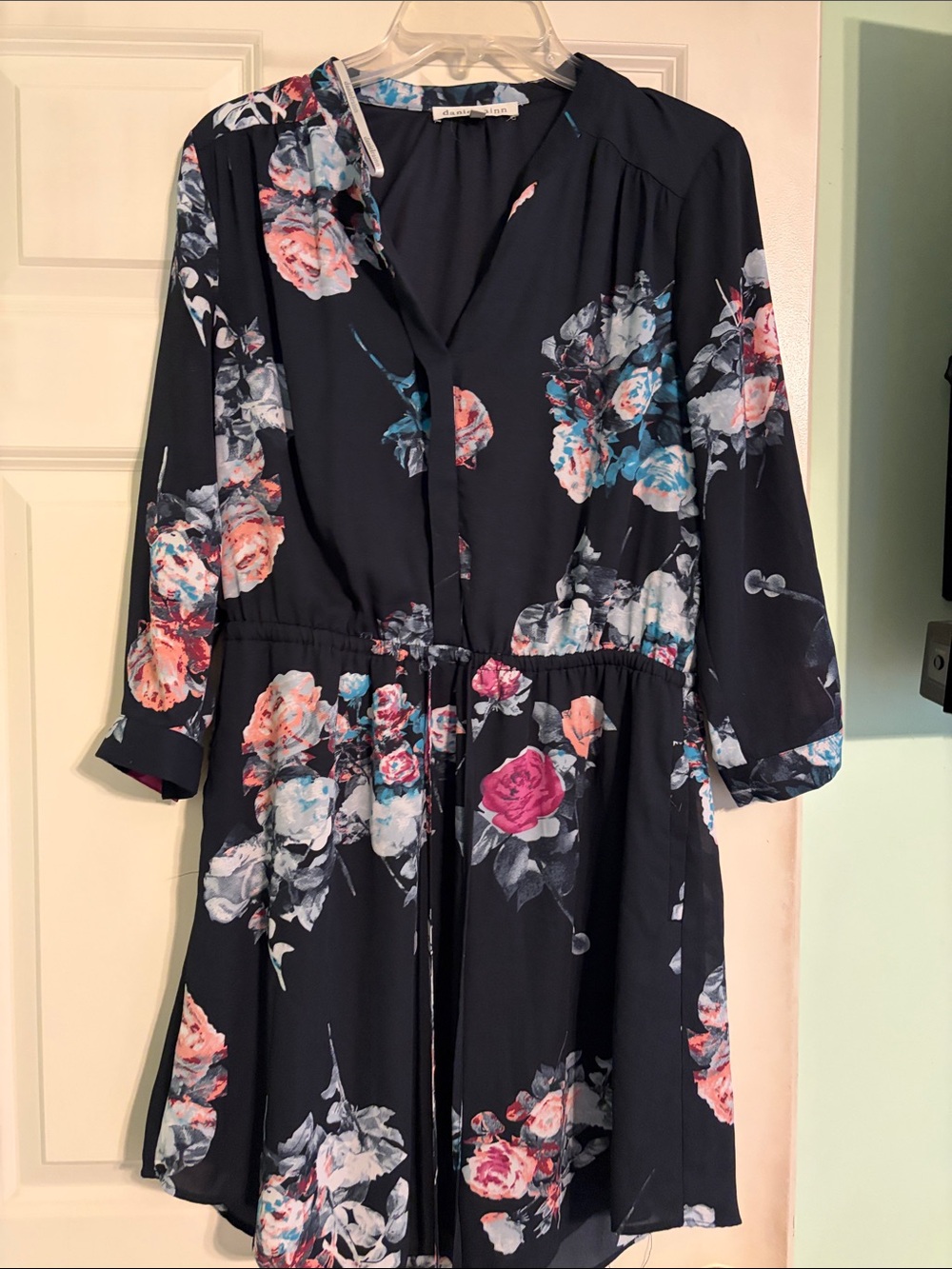 Daniel Rainn Navy Floral Long-Sleeve V-Neck Dress
